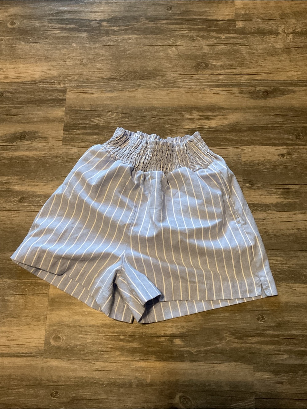 Lavender J Striped Blue Elastic Waist Shorts